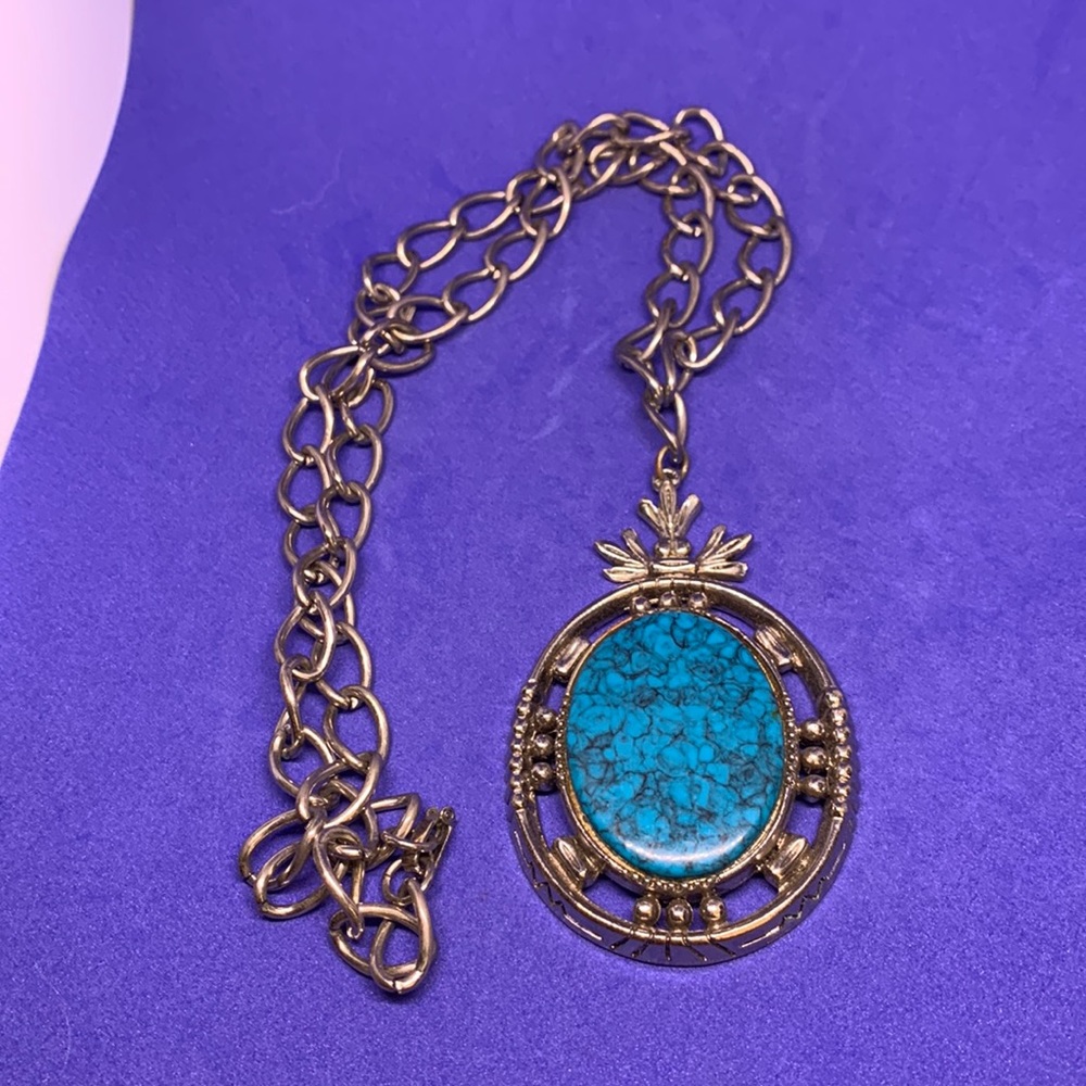 Vintage Faux Turquoise Fashion Festival Necklace Pineapple Psych